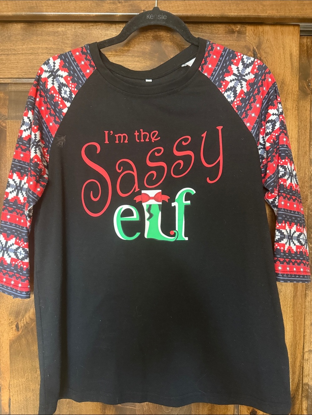 I’m the Sassy Elf 3/4 sleeve Christmas Spirit Shirt Size M